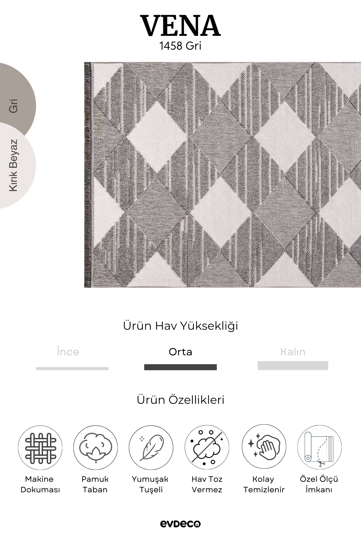 Evdeco Vena 1458 Gray Soft and Shiny Touch Cutting Carpet