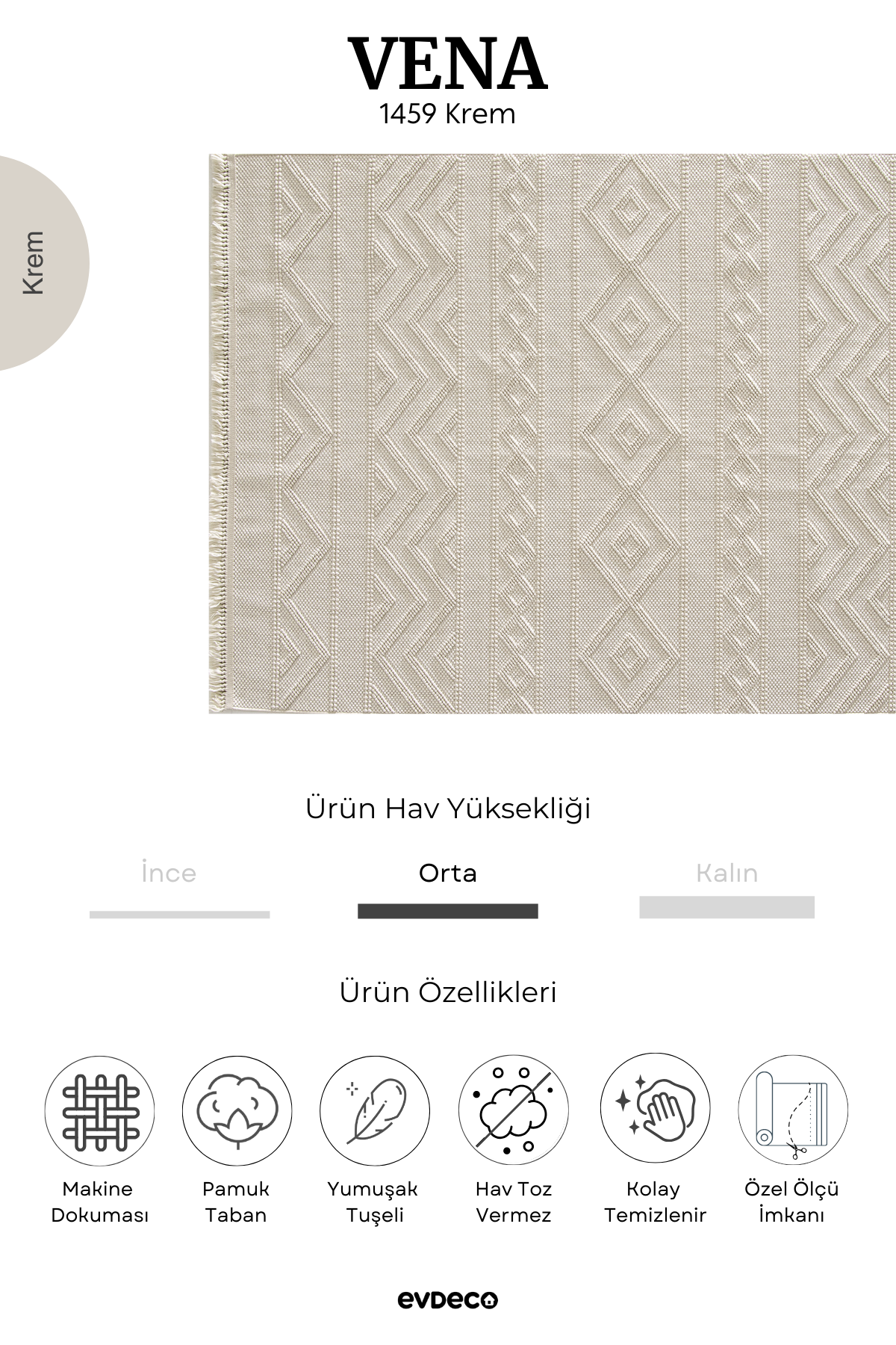 Evdeco Vena 1459 Cream Soft and Shiny Touch Cutting Carpet