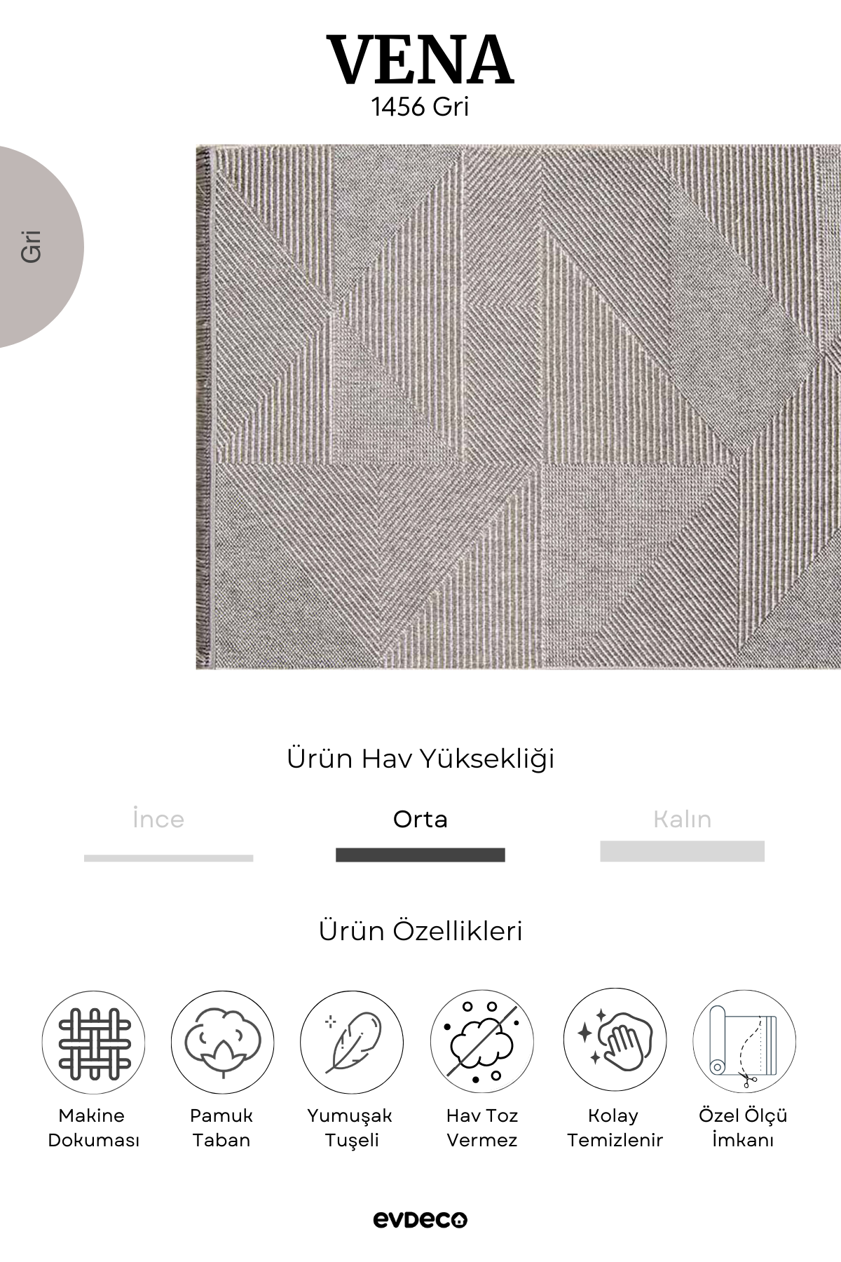 Evdeco Vena 1456 Gray Soft and Shiny Touch Cutting Carpet