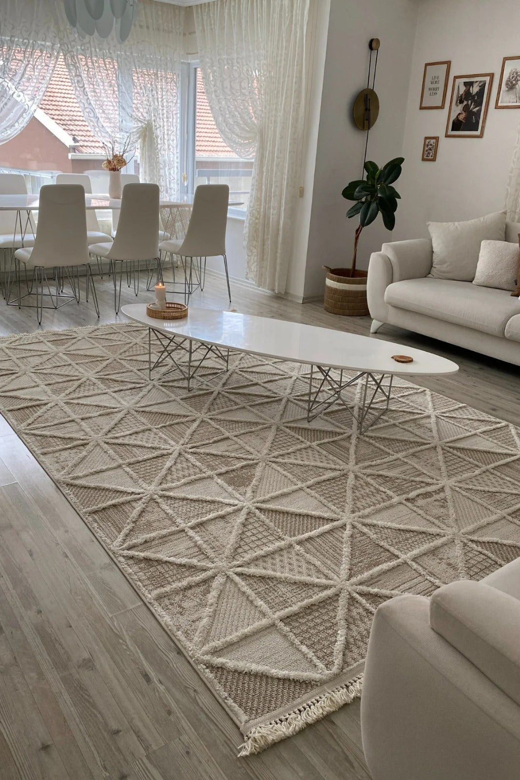 Evdeco Molde 2201 Cream Ethnic Patterned Modern Living Room Carpet