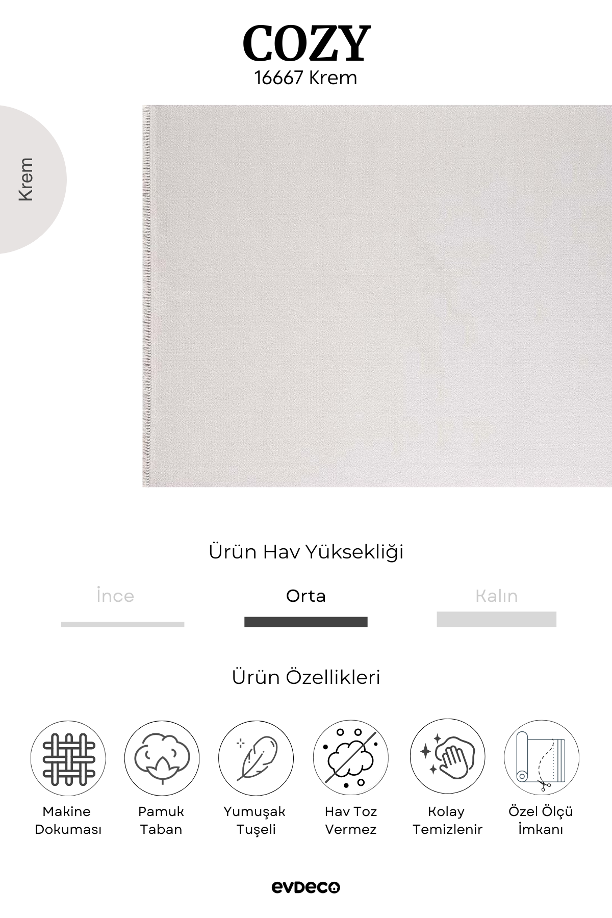 Evdeco Cozy 16667 Krem Halı