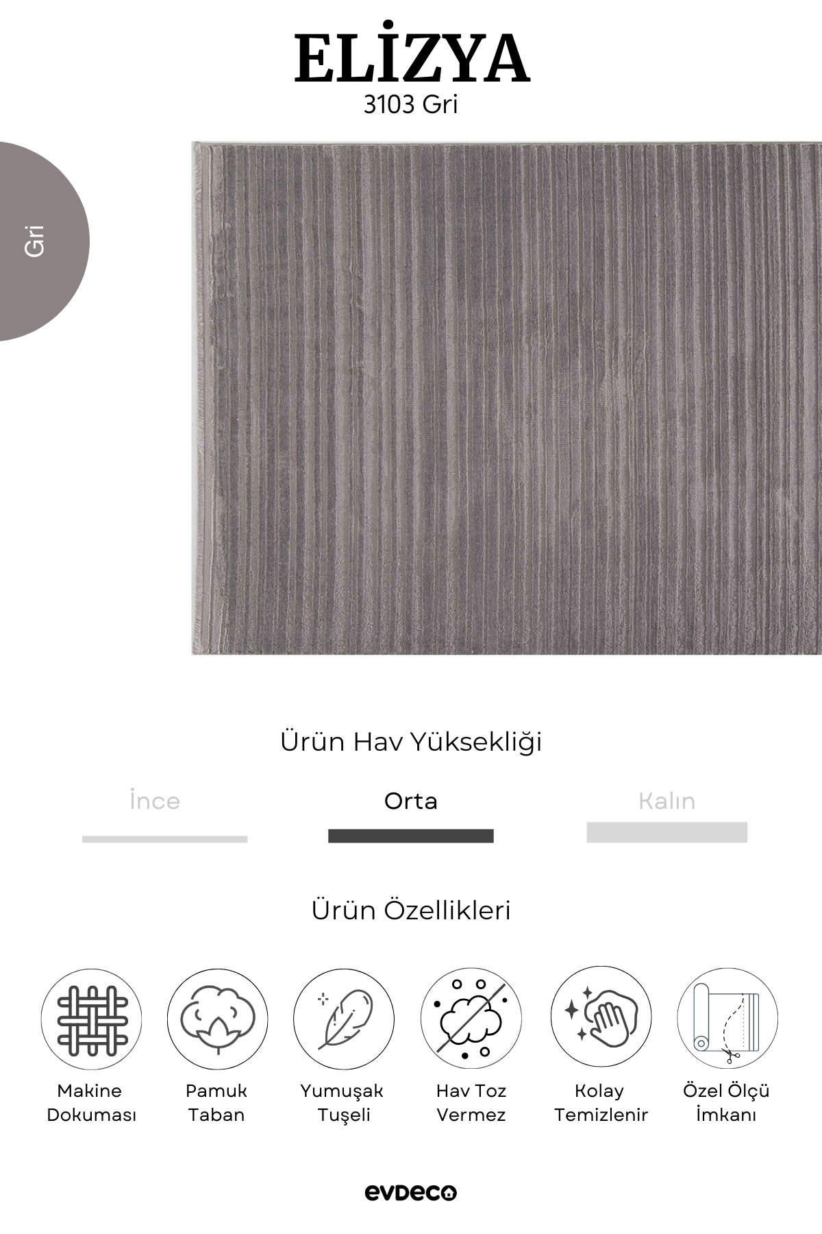 Evdeco Elizya 3103 Gray Modern Cut Runner Carpet