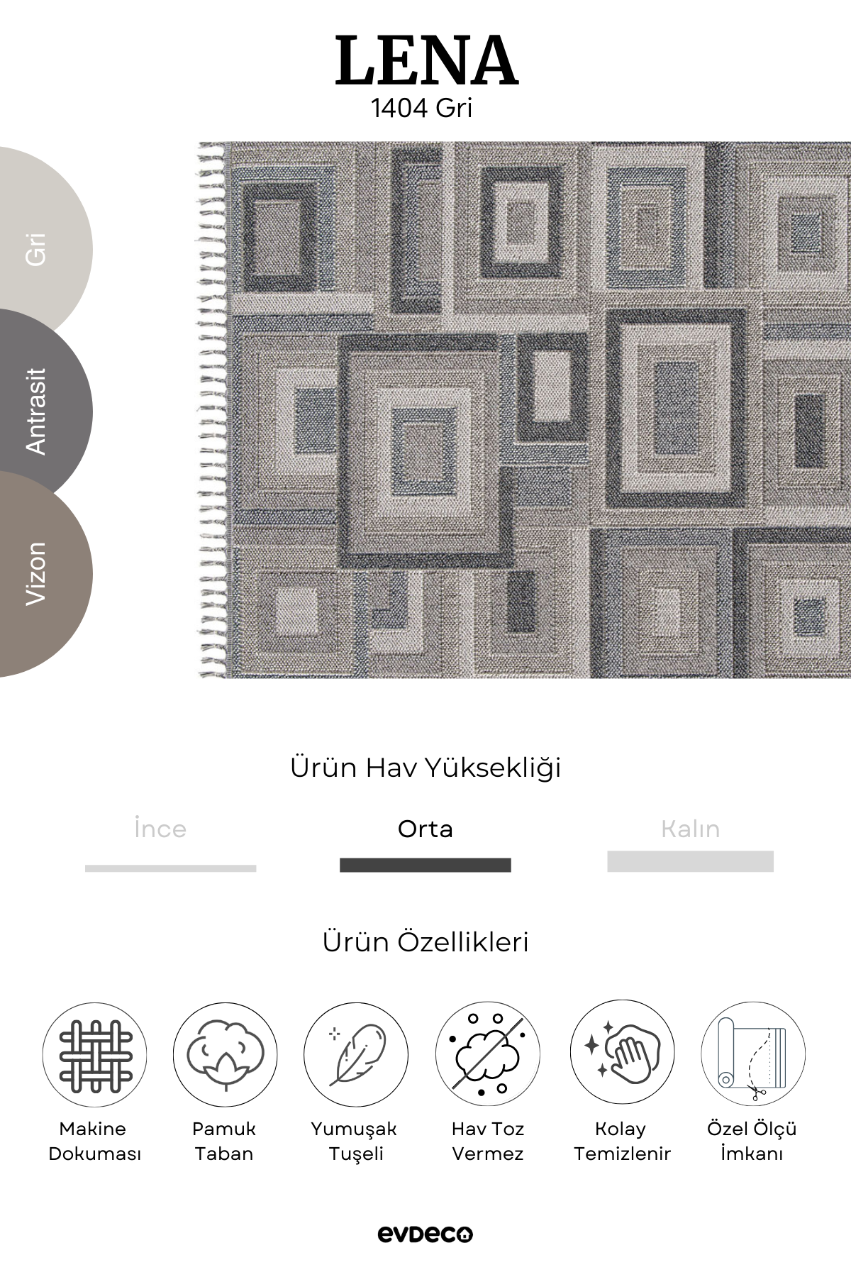 Evdeco Lena 1404 Gray Knitted Patterned Cutting Carpet