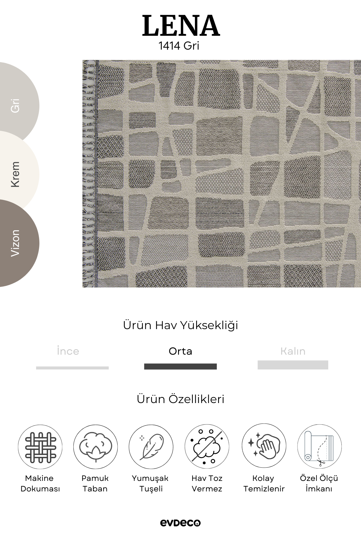Evdeco Lena 1414 Gri Örgü Desenli Kesme Halı
