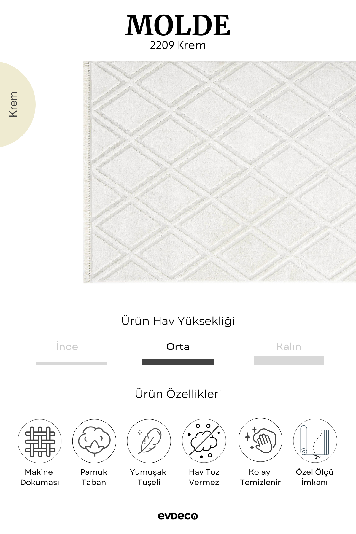 Evdeco Molde 2209 Krem Etnik Desenli Modern Salon Halısı