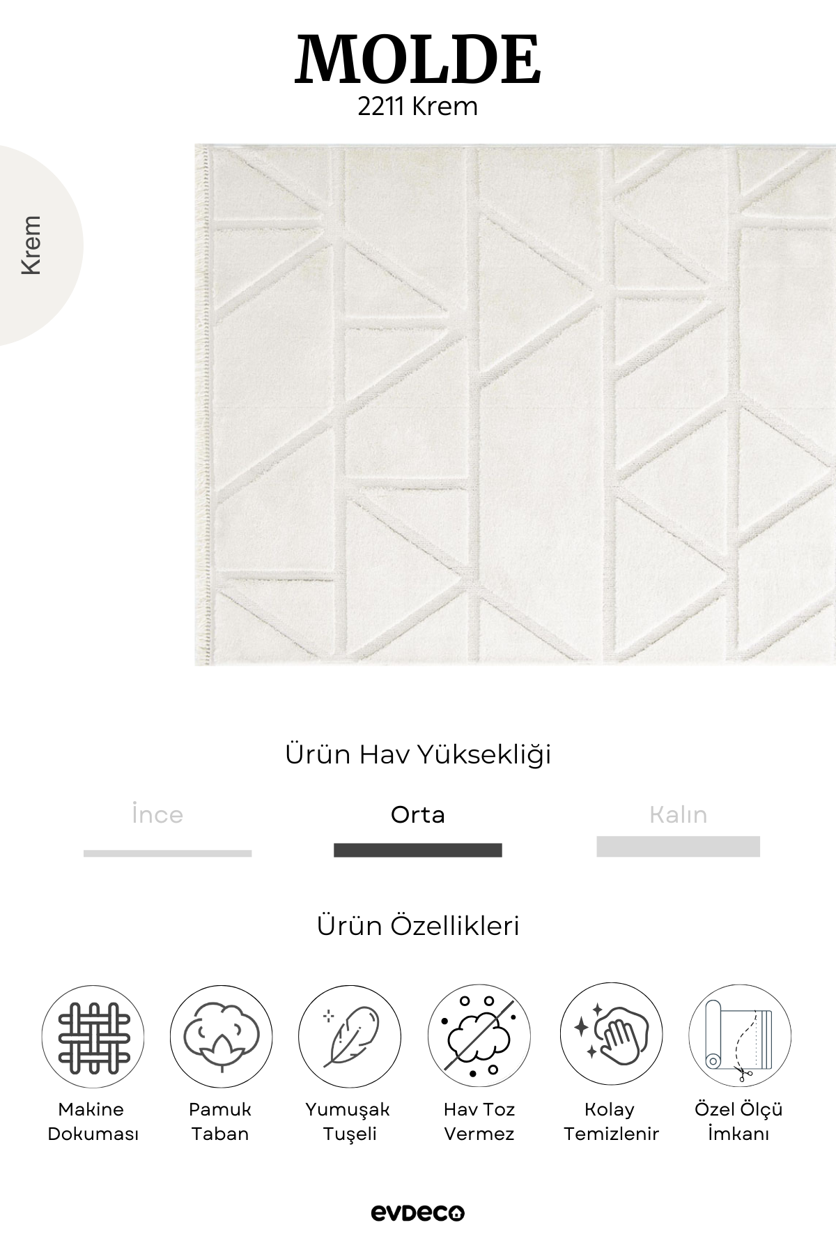 Evdeco Molde 2211 Krem Etnik Desenli Modern Salon Halısı