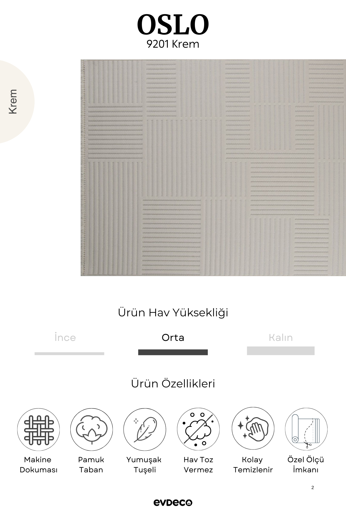 Evdeco Oslo 9201 Krem Yumuşak Tuşeli Modern Kesme Halı