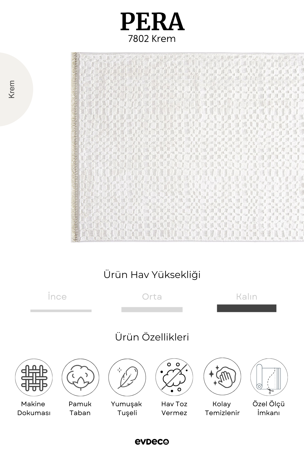 Evdeco Pera 7802 Krem Yumuşak Dokulu Modern Salon Halısı