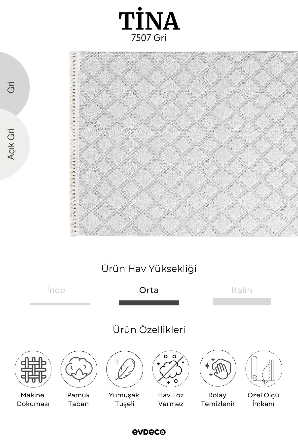 Evdeco Tina 7507 Beyaz Yumuşak Tuşeli Kesme Halı