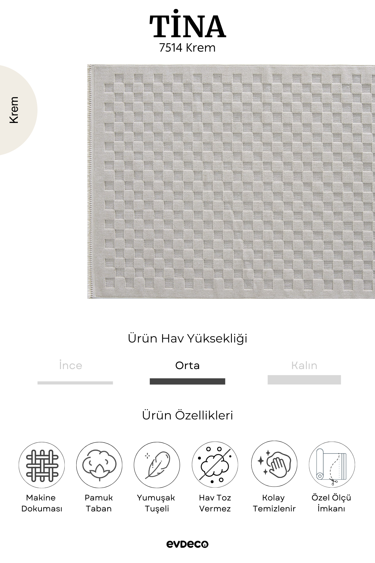 Evdeco Tina 7514 Krem Yumuşak Tuşeli Kesme Halı