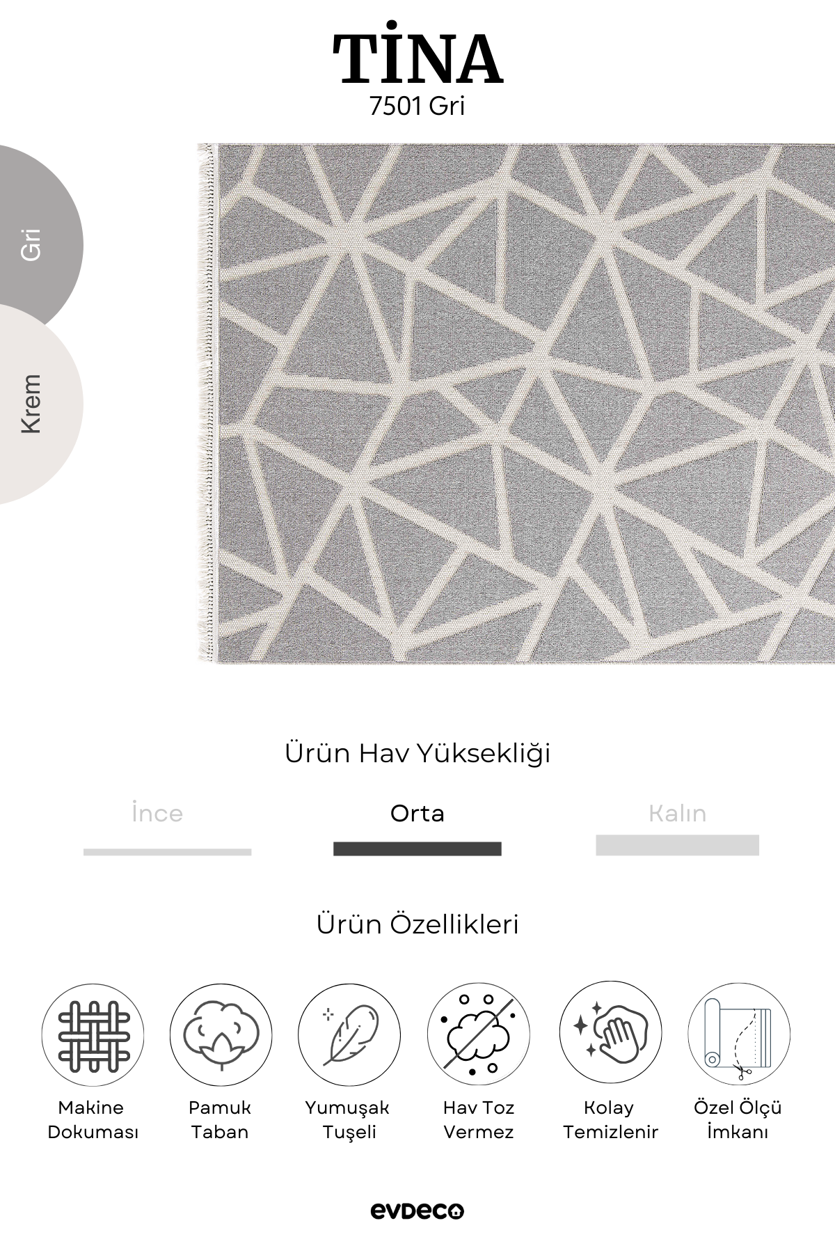 Evdeco Tina 7501 Gri Yumuşak Tuşeli Kesme Halı