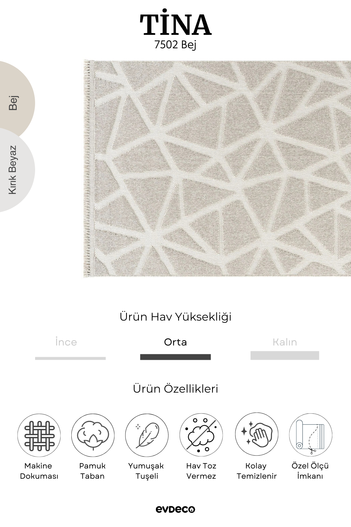 Evdeco Tina 7502 Bej Yumuşak Tuşeli Kesme Halı