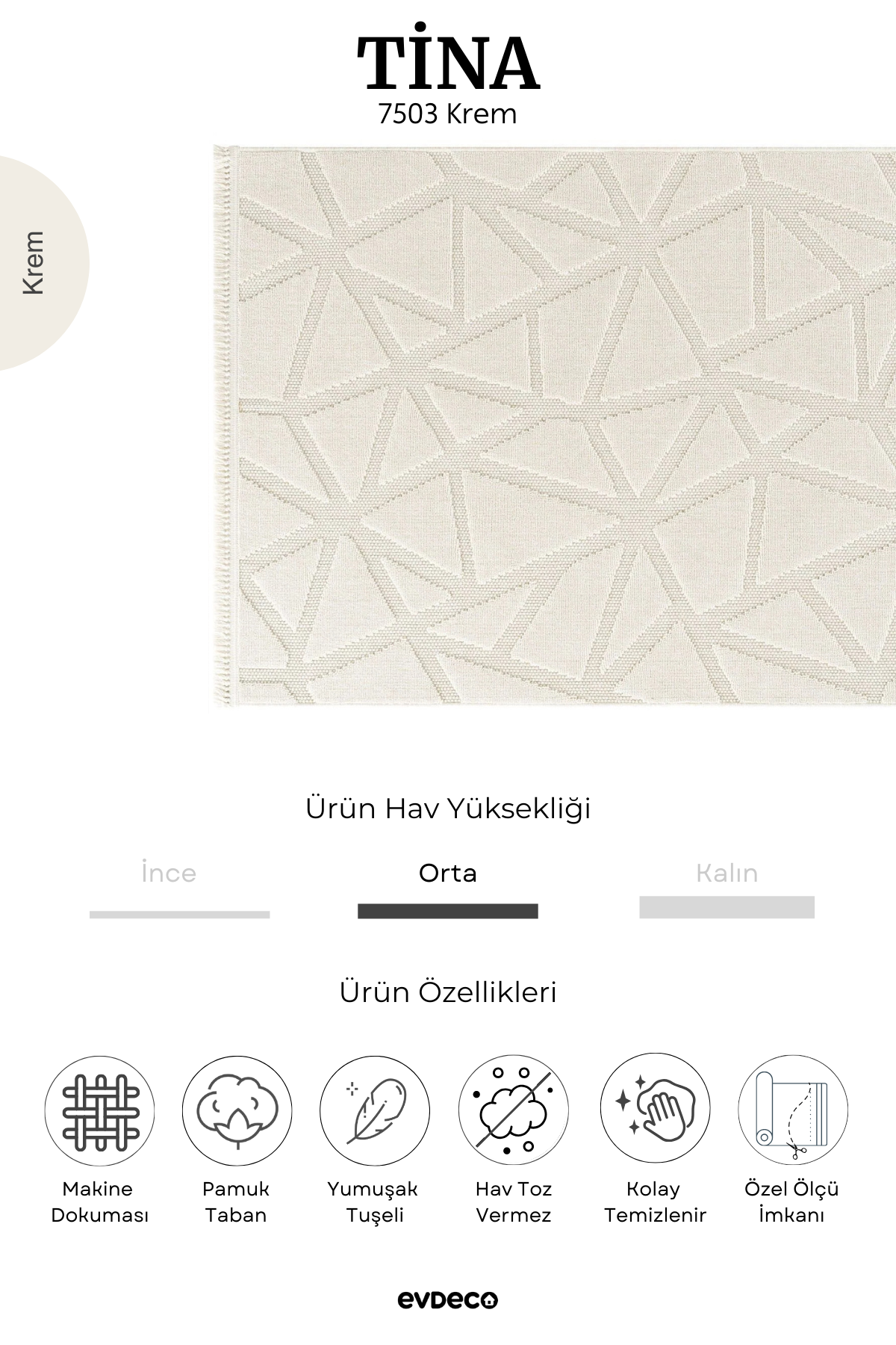 Evdeco Tina 7503 Beyaz Yumuşak Tuşeli Kesme Halı