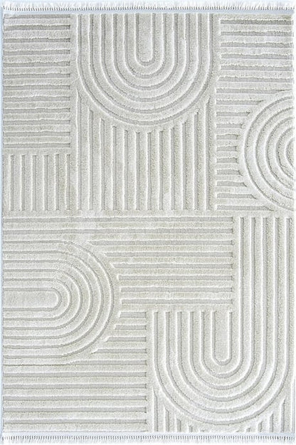 Evdeco Molde 2213 Krem Etnik Desenli Modern Salon Halısı