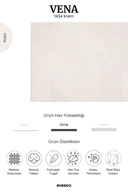 Evdeco Vena 1454 Krem Yumuşak ve Parlak Tuşeli Kesme Halı