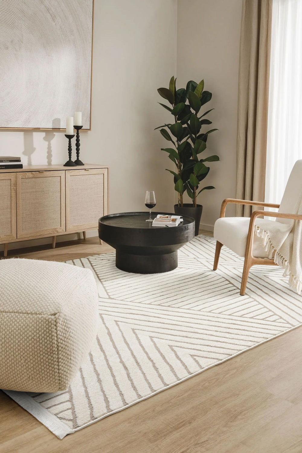 Evdeco Sidney SD02 Krem Bej Modern İskandinav Peluş Dokulu Halı