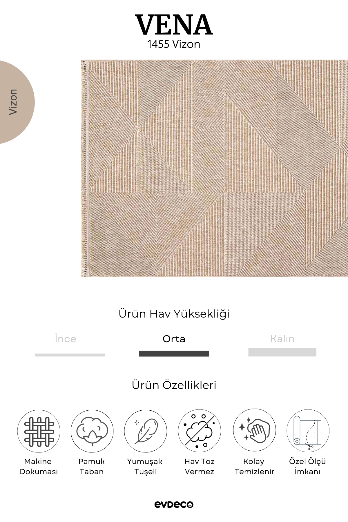 Evdeco Vena 1455 Mink Soft and Shiny Touch Cutting Carpet