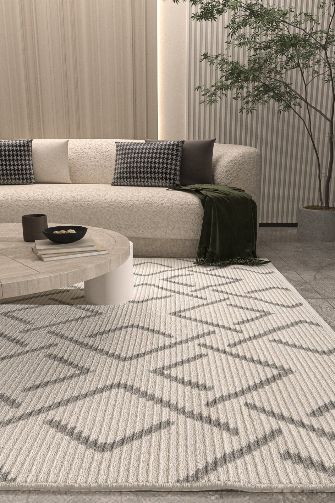 Evdeco Violet 3609 Krem Yumuşak Dokulu Modern Salon Halısı