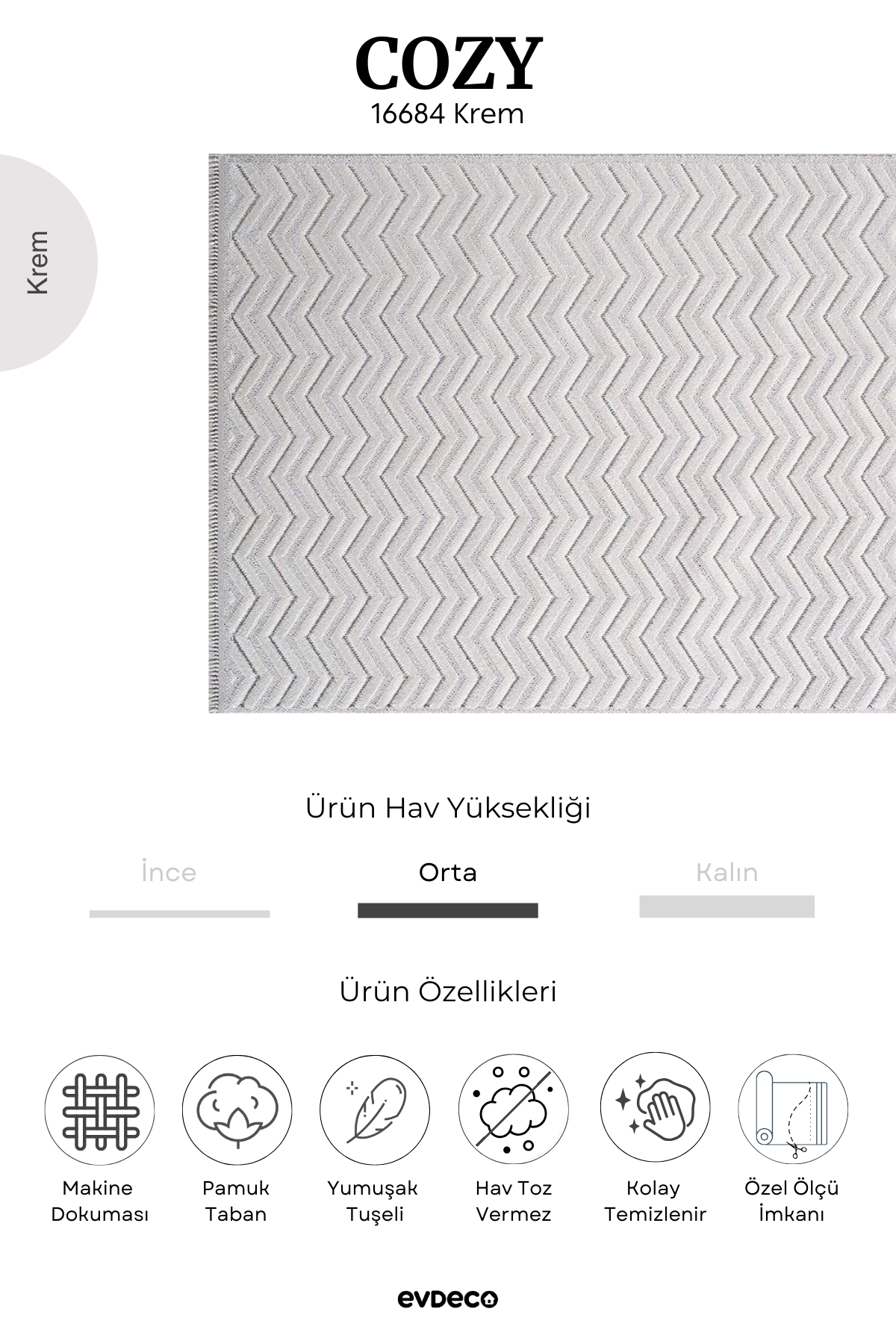 Evdeco Cozy 16884 Krem Halı