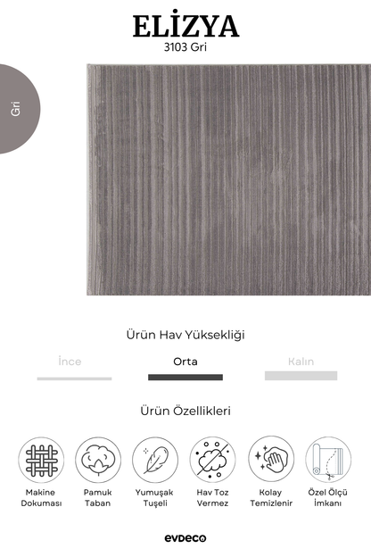 Evdeco Elizya 3103 Gray Modern Cut Runner Carpet