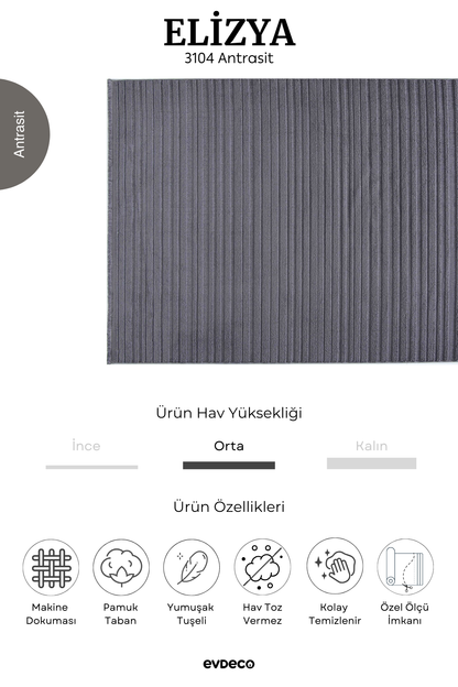 Evdeco Elizya 3104 Anthracite Modern Cut Runner Carpet