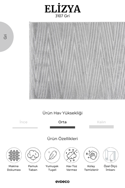 Evdeco Elizya 3107 Gri Modern Kesme Yolluk Halı