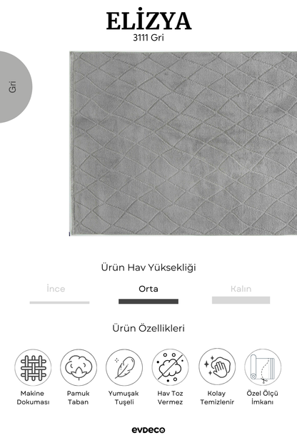 Evdeco Elizya 3111 Gri Modern Kesme Yolluk Halı