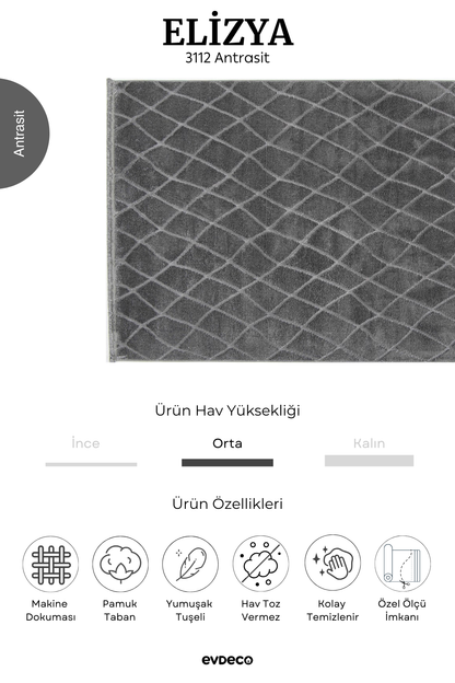 Evdeco Elizya 3112 Antrasit Modern Kesme Yolluk Halı