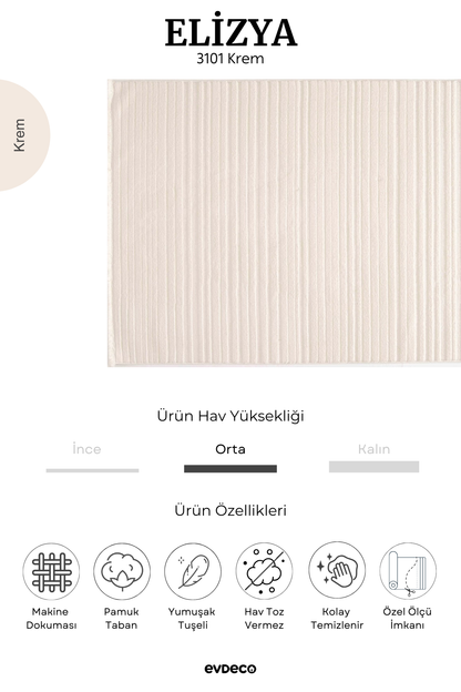 Evdeco Elizya 3101 Krem Modern Kesme Yolluk Halı
