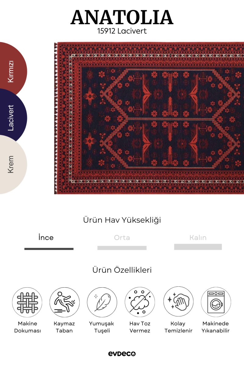 Evdeco Anatolia 15912 Lacivert Afgan Halısı - Lacivert - Evdeco