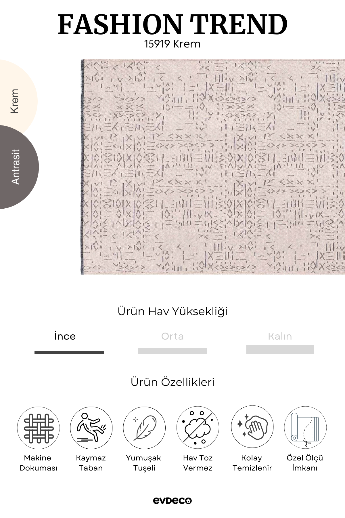 Evdeco Fashion Trend Krem Etnik Desenli Halı