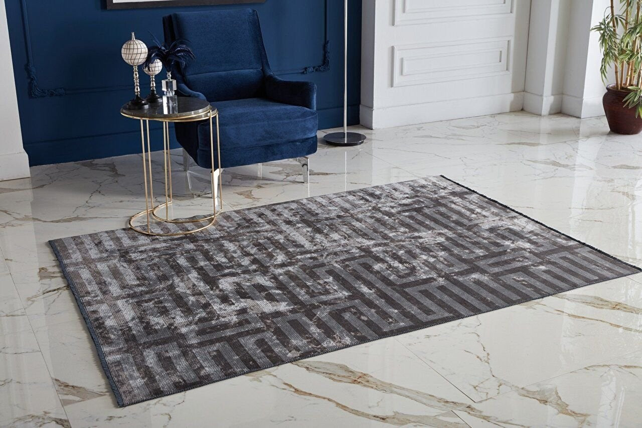 Evdeco Milano Geometrik Desenli Gri Salon Halısı