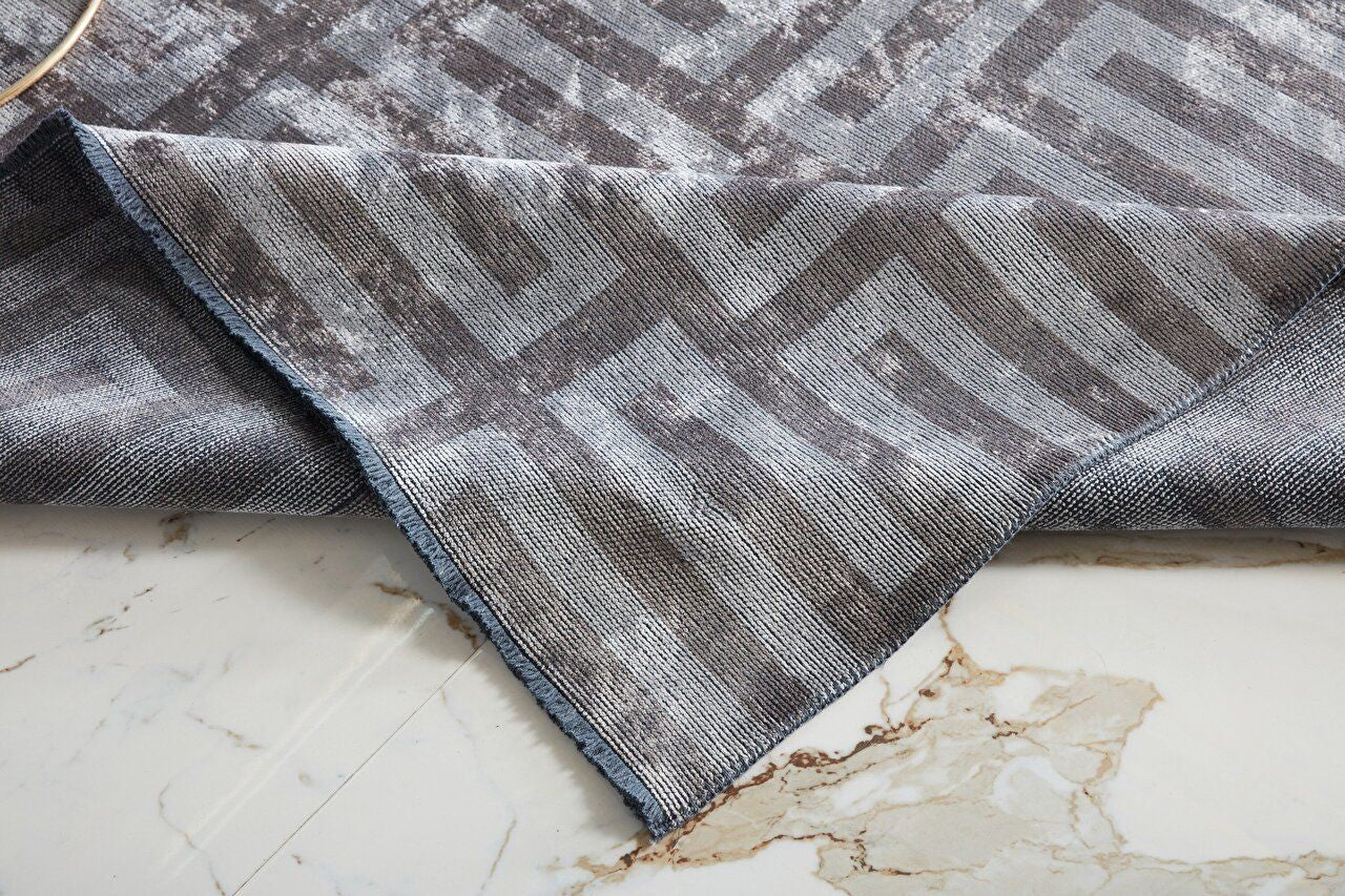 Evdeco Milano Geometrik Desenli Gri Salon Halısı