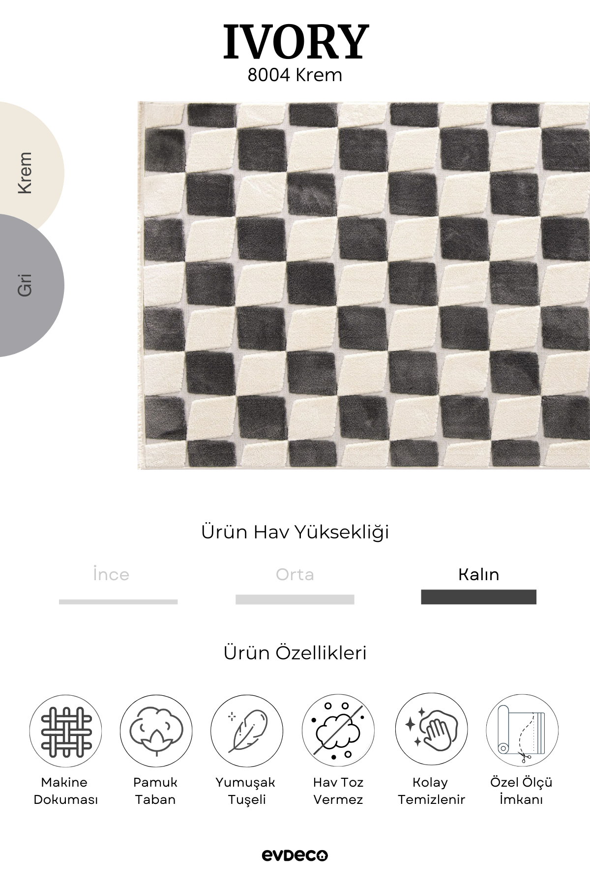 Evdeco Ivory 8004 Krem Halı