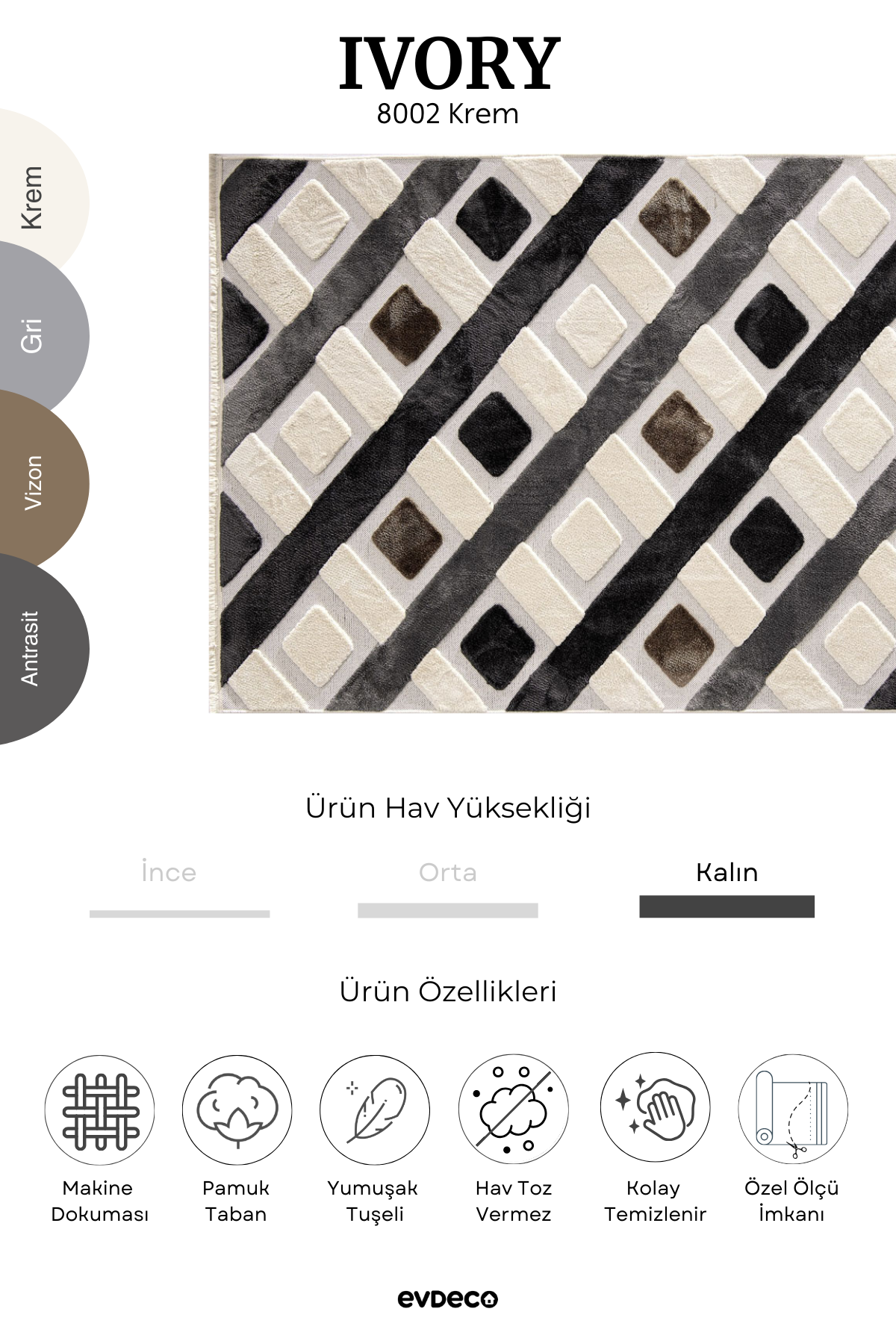 Evdeco Ivory 8002 Krem Halı