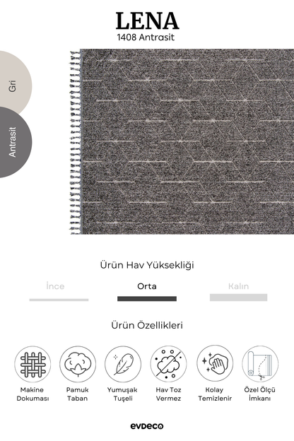 Evdeco Lena 1408 Gri Örgü Desenli Kesme Halı