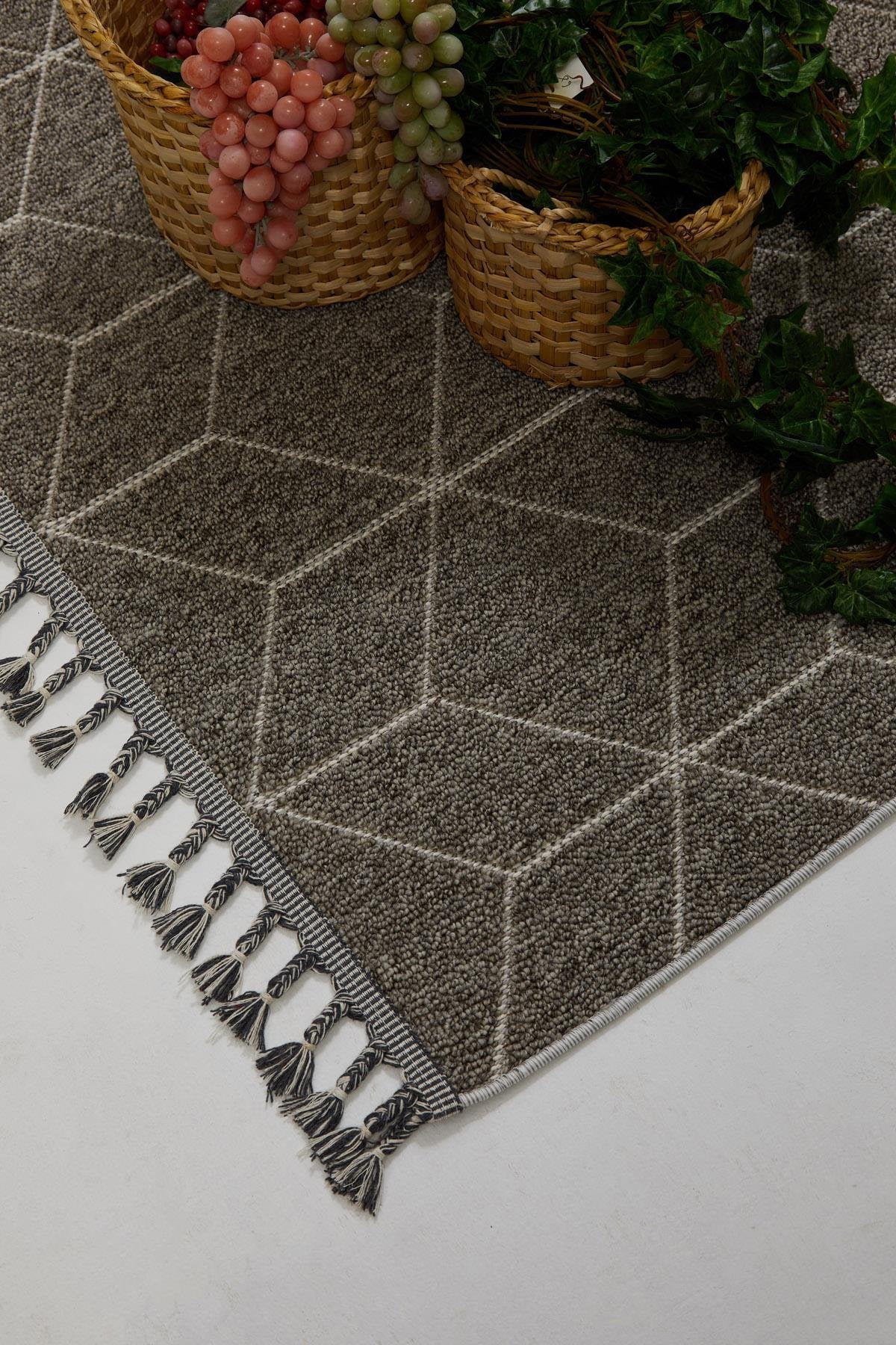 Evdeco Lena 1408 Gri Örgü Desenli Kesme Halı