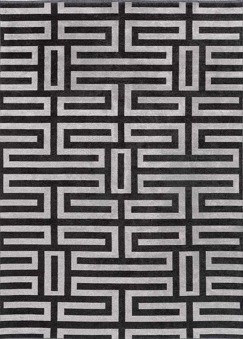 Evdeco Milano Geometrik Desenli Siyah Salon Halısı