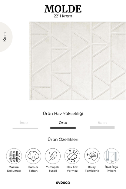 Evdeco Molde 2211 Krem Etnik Desenli Modern Salon Halısı