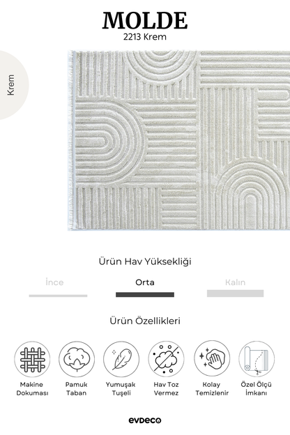 Evdeco Molde 2213 Krem Etnik Desenli Modern Salon Halısı