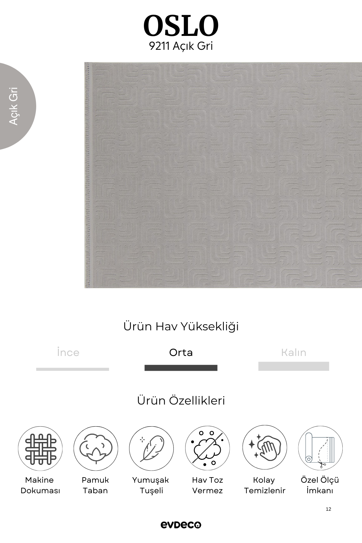 Evdeco Oslo 9211 Light Grey Soft Touch Modern Cutting Carpet 