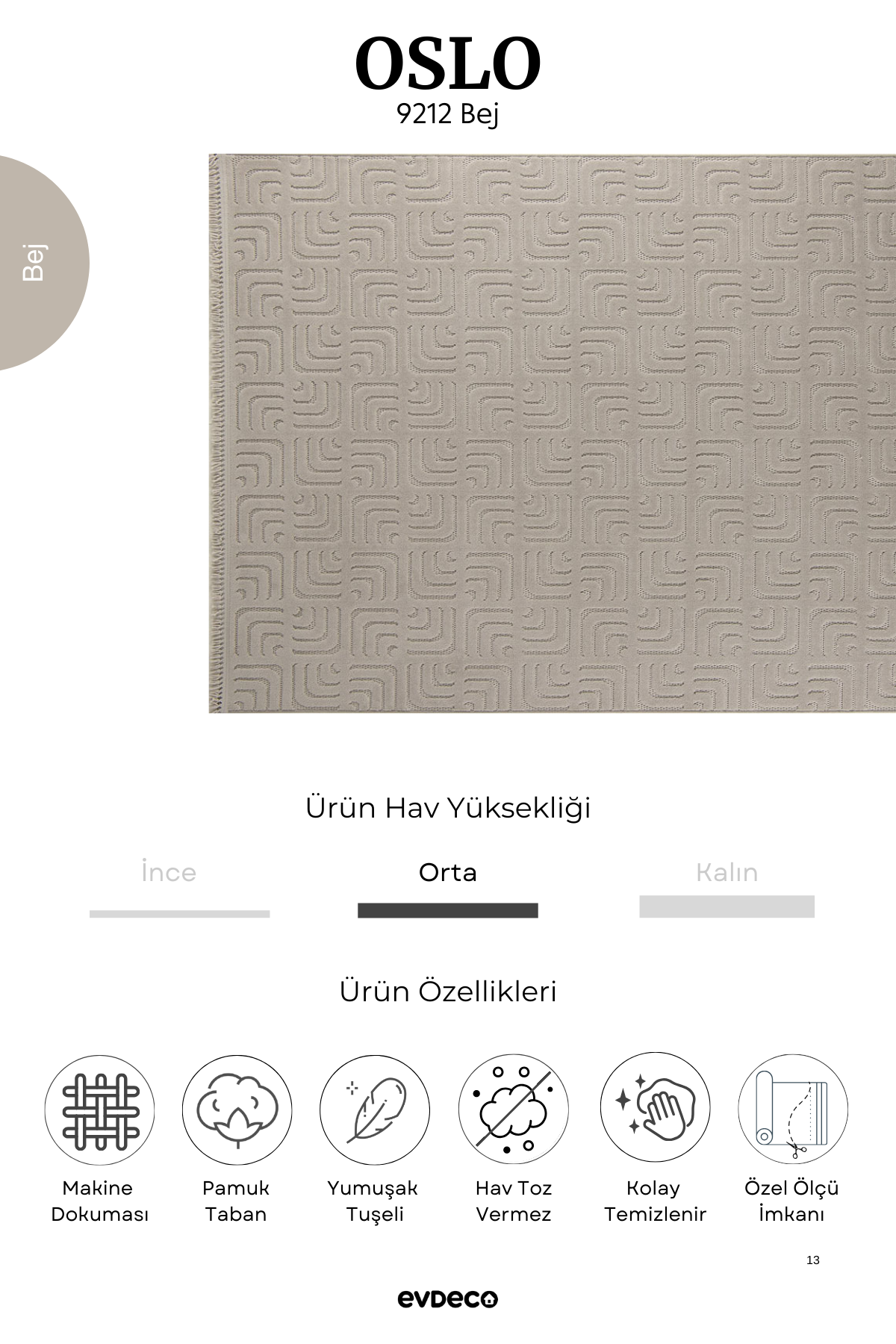 Evdeco Oslo 9212 Bej Yumuşak Tuşeli Modern Kesme Halı