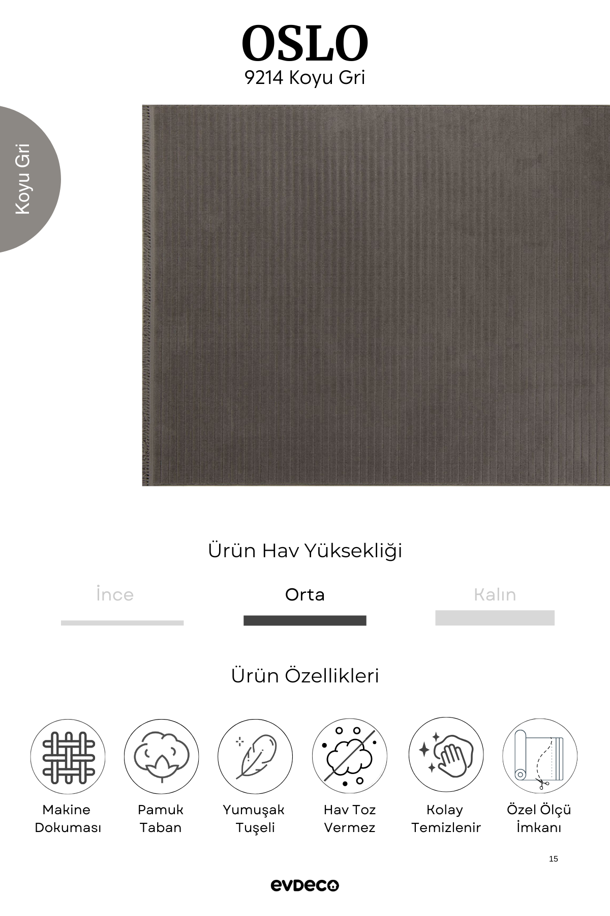 Evdeco Oslo 9214 Dark Grey Soft Touch Modern Cutting Carpet