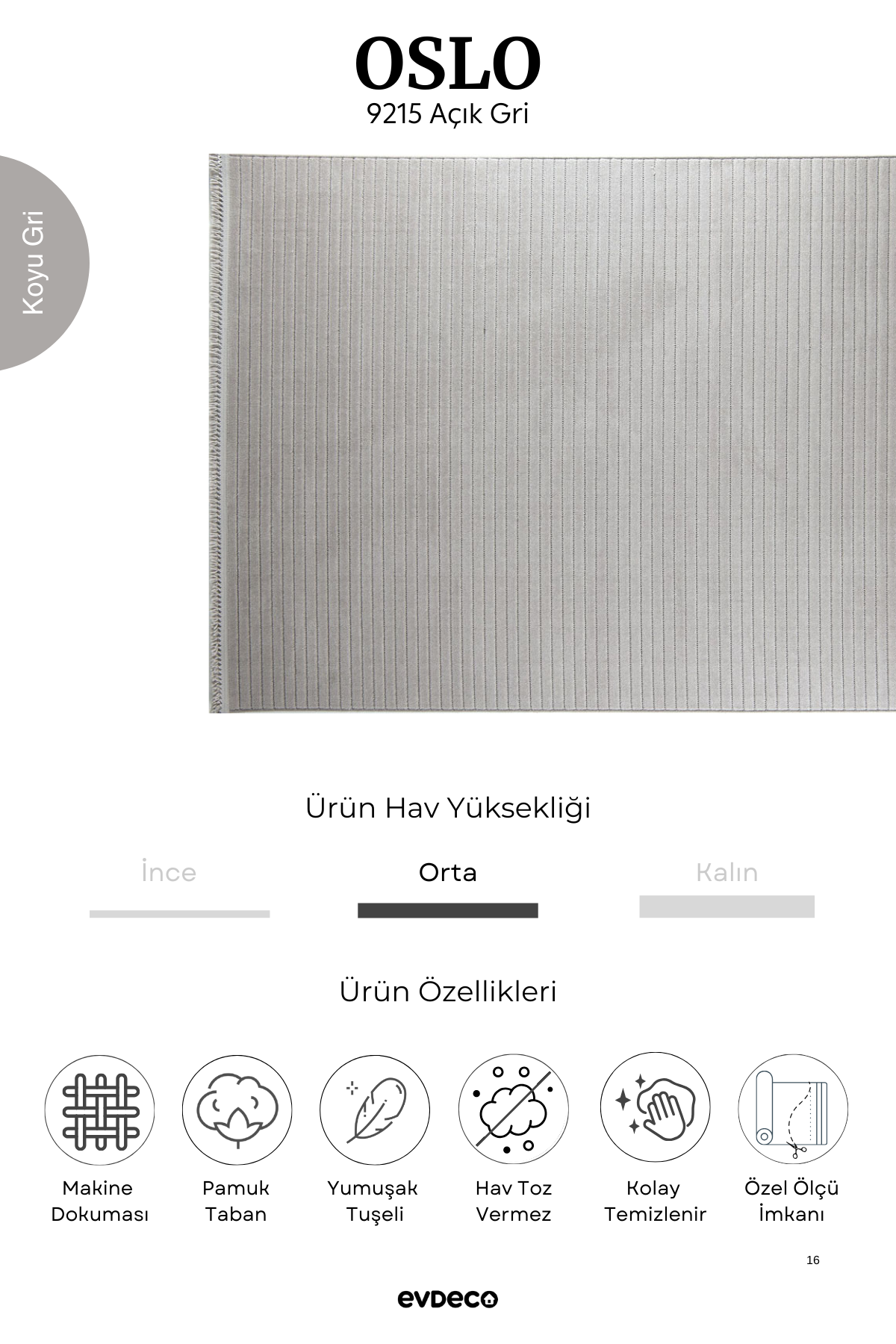 Evdeco Oslo 9215 Light Grey Soft Touch Modern Cutting Carpet 