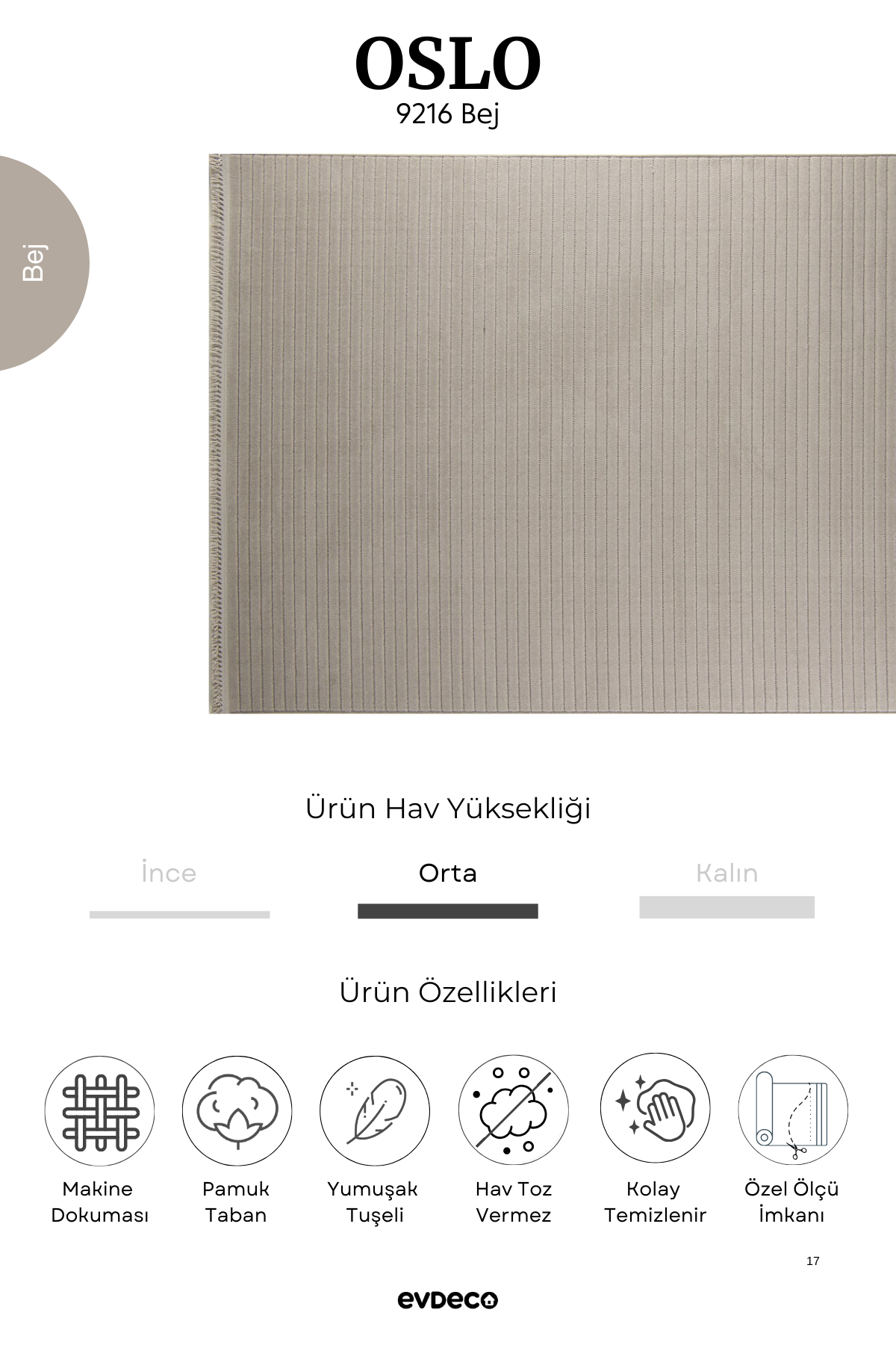 Evdeco Oslo 9216 Beige Soft Touch Modern Cut Carpet