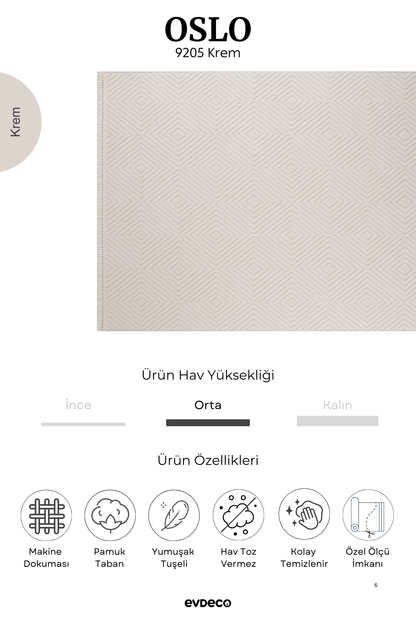 Evdeco Oslo 9205 Krem Yumuşak Tuşeli Modern Kesme Halı