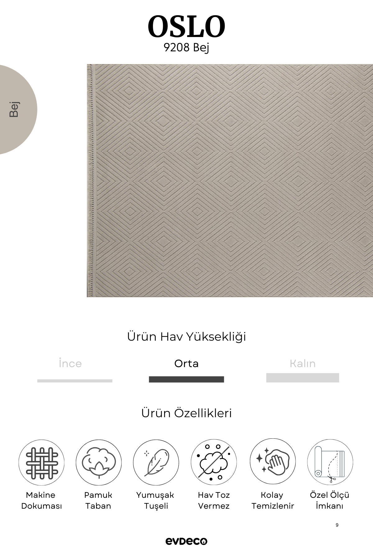 Evdeco Oslo 9208 Beige Soft Touch Modern Cut Carpet