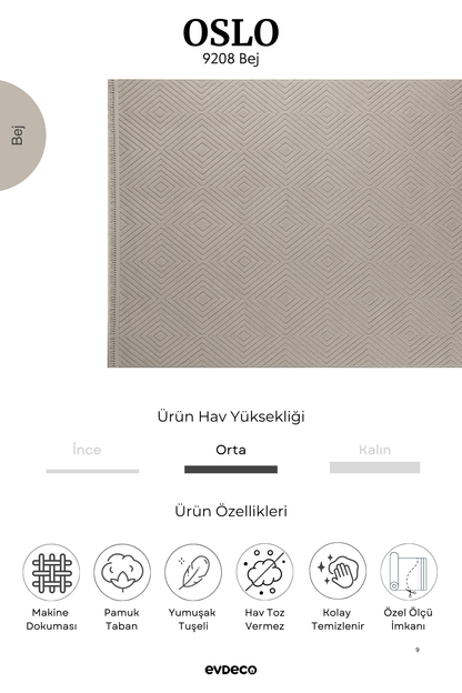 Evdeco Oslo 9208 Beige Soft Touch Modern Cut Carpet