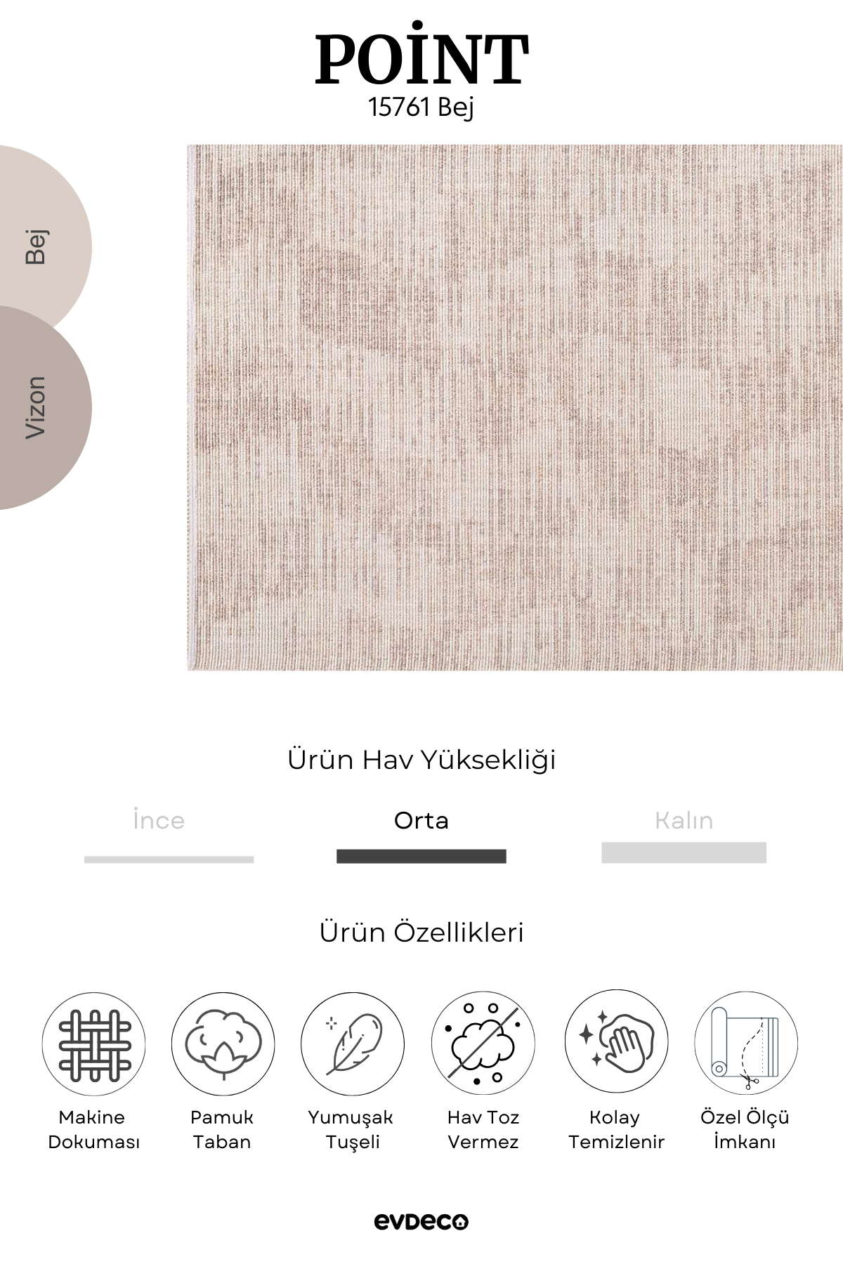 Evdeco Point 15761 Bej Bukle Halı