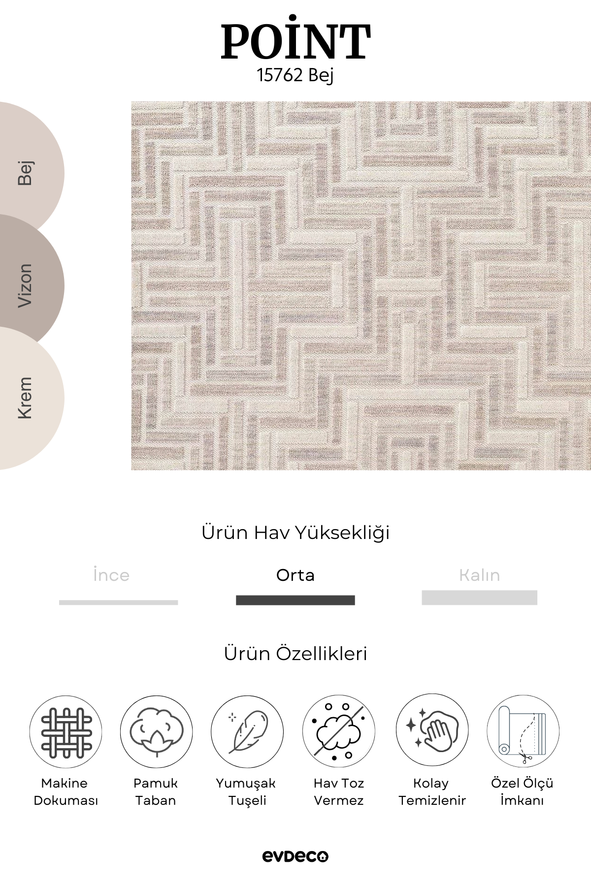 Evdeco Point 15762 Bej Bukle Halı